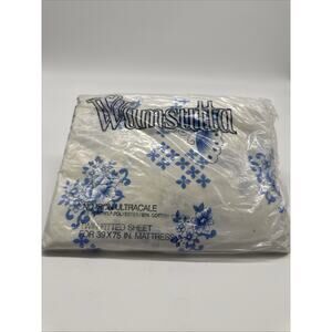 Wamsutta Porcelain Butterfly Blue/White TWIN Fitted Sheet NOS SEALED VTG 80’s